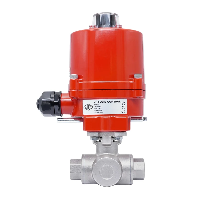 Rp 1/4'' Vanne à Bille 3 Voies T-Port en Acier Inoxydable avec Actionneur Électrique 12 V AC/DC