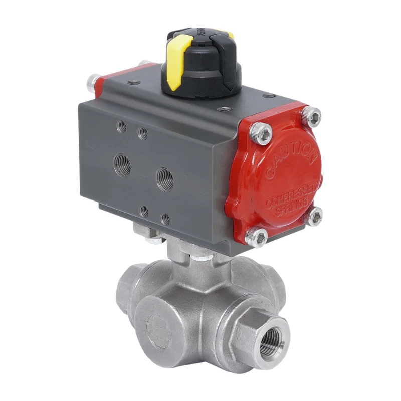 Rp 1 1/4'' Vanne à Bille 3 Voies L-Port en Acier Inoxydable avec Actionneur Pneumatique Double Effet