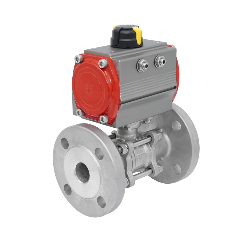 DN15 PN40 Vanne à Bille 2 Voies à Brides, 3 Pièces, en Acier Inoxydable avec Actionneur Pneumatique Double Effet