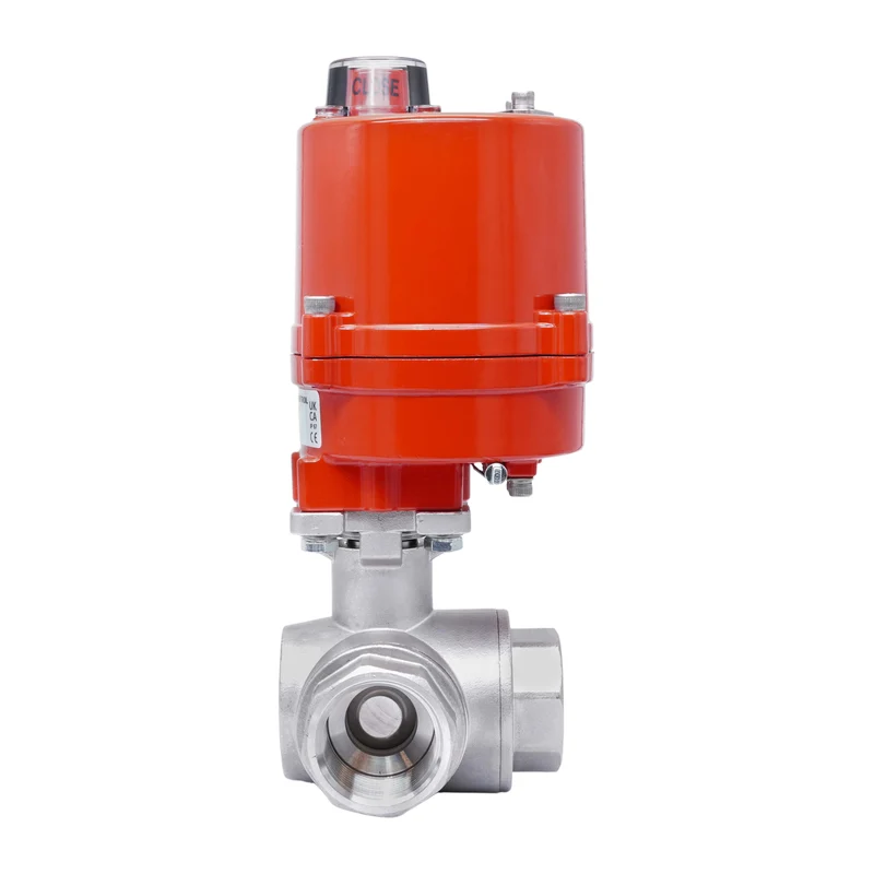 Rp 1'' Vanne à Bille 3 Voies T-Port en Acier Inoxydable avec Actionneur Électrique 24 V AC/DC