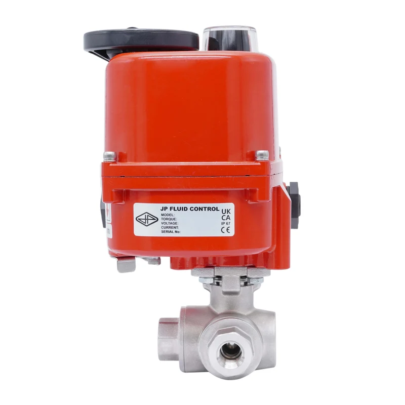 Rp 1/2'' Vanne à Bille 3 Voies L-Port en Acier Inoxydable avec Actionneur Électrique Modulant 24 V AC/DC