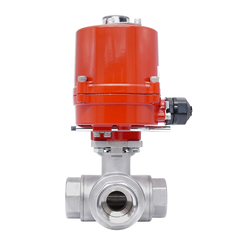 Rp 3/4'' Vanne à Bille 3 Voies L-Port en Acier Inoxydable avec Actionneur Électrique 12 V AC/DC