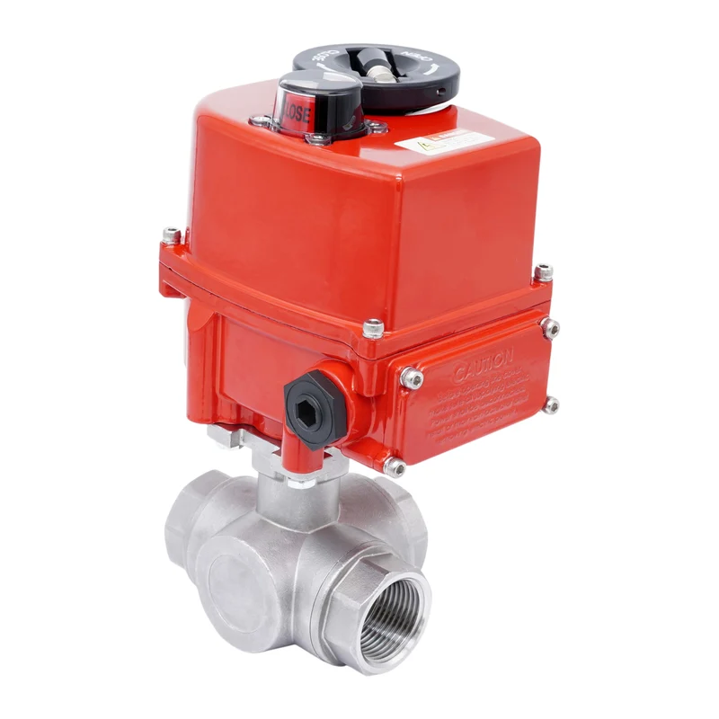 Rp 1 1/4'' Vanne à Bille 3 Voies T-Port en Acier Inoxydable avec Actionneur Électrique 100-240 V AC