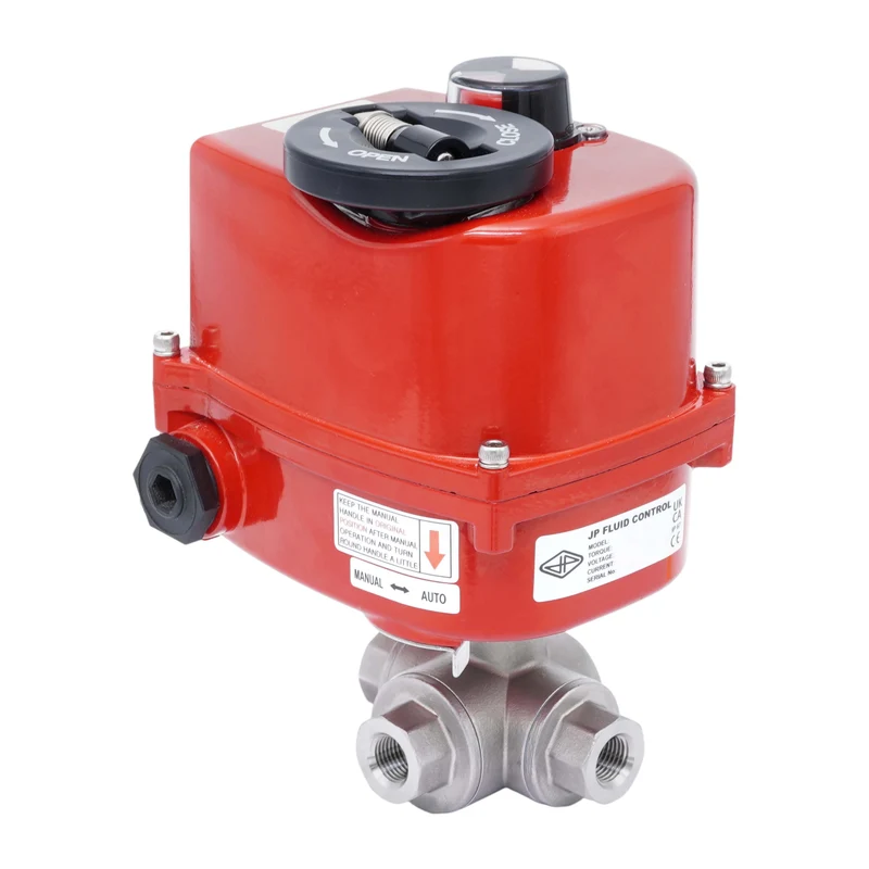 Rp 3/8'' Vanne à Bille 3 Voies L-Port en Acier Inoxydable avec Actionneur Électrique Modulant 24 V AC/DC