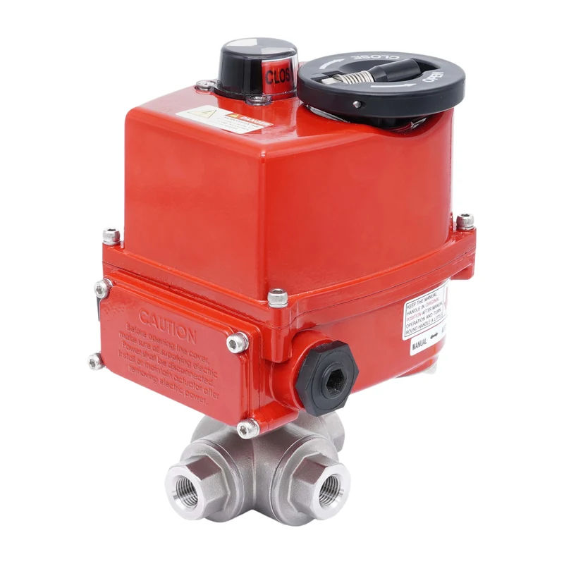 Rp 1/4'' Vanne à Bille 3 Voies T-Port en Acier Inoxydable avec Actionneur Électrique Modulant 24 V AC/DC