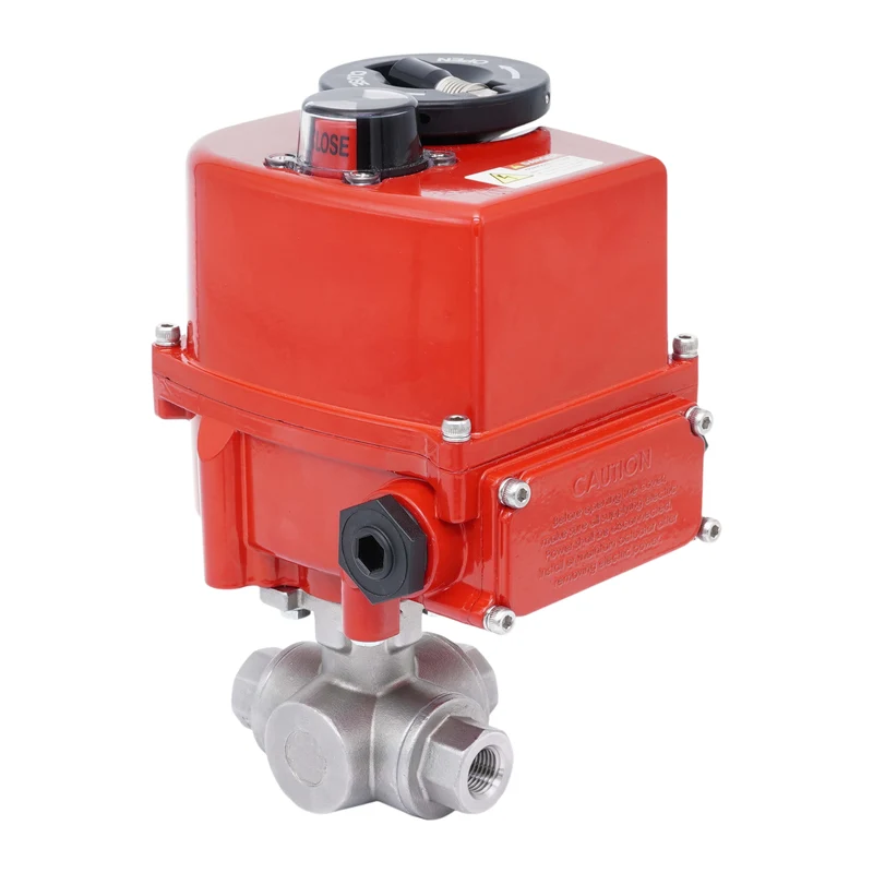 Rp 3/8'' Vanne à Bille 3 Voies T-Port en Acier Inoxydable avec Actionneur Électrique Modulant 24 V AC/DC