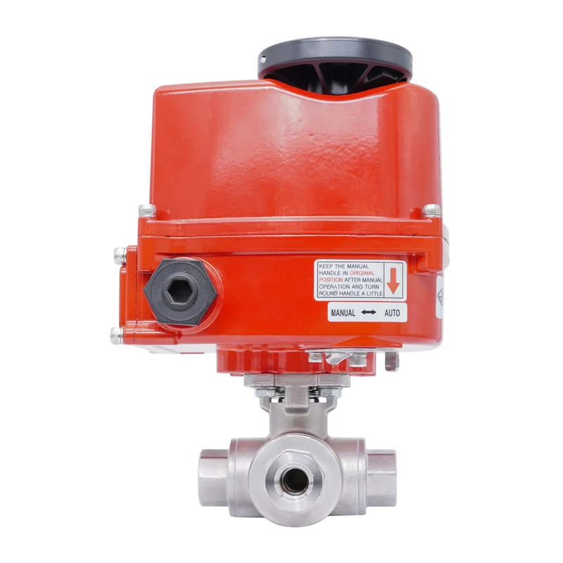 Rp 3/8'' Vanne à Bille 3 Voies T-Port en Acier Inoxydable avec Actionneur Électrique Modulant 24 V AC/DC