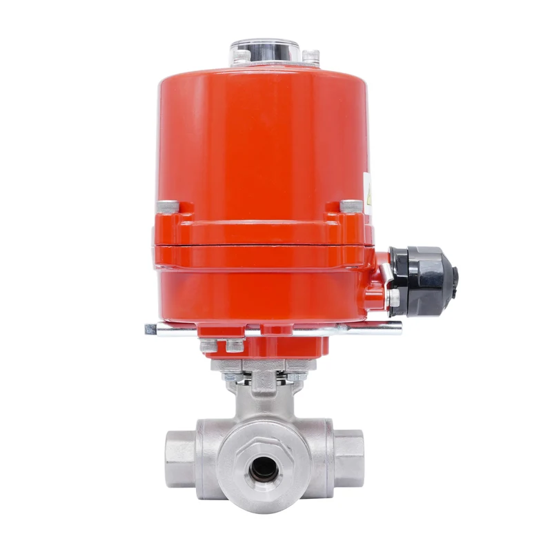 Rp 3/8'' Vanne à Bille 3 Voies T-Port en Acier Inoxydable avec Actionneur Électrique 100-240 V AC