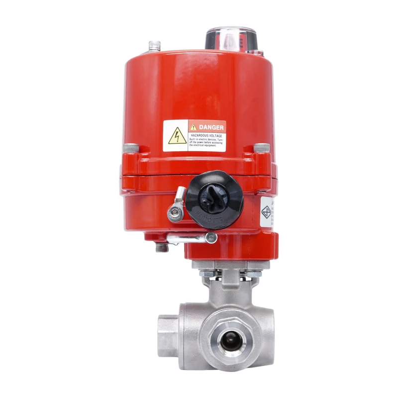 Rp 3/8'' Vanne à Bille 3 Voies T-Port en Acier Inoxydable avec Actionneur Électrique 100-240 V AC