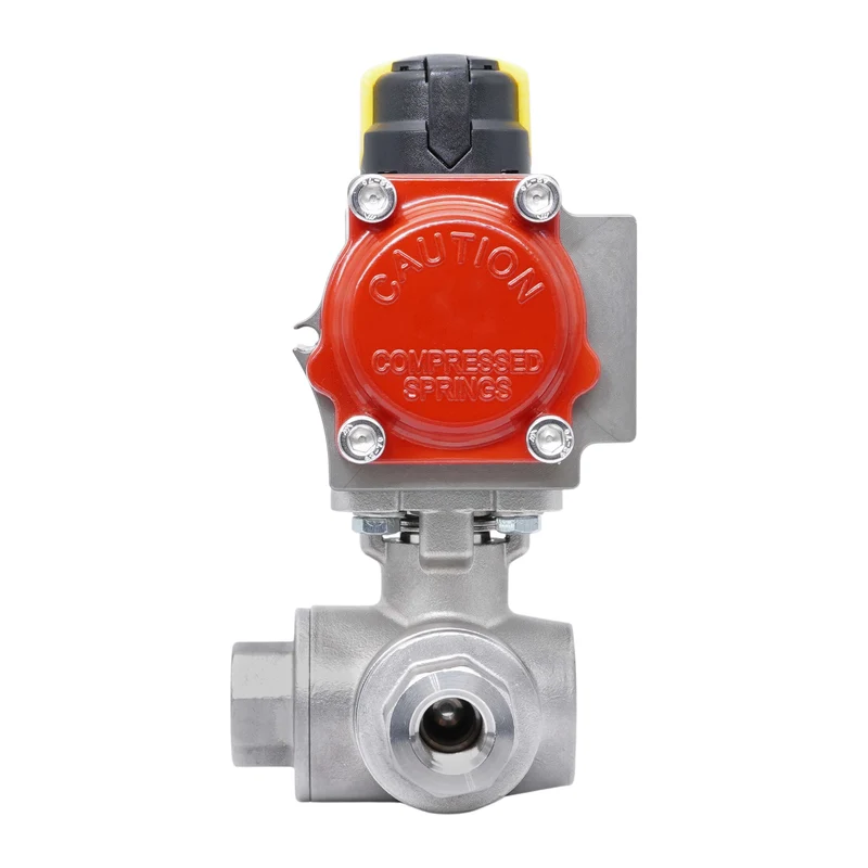 Rp 3/8'' Vanne à Bille 3 Voies T-Port en Acier Inoxydable avec Actionneur Pneumatique Double Effet