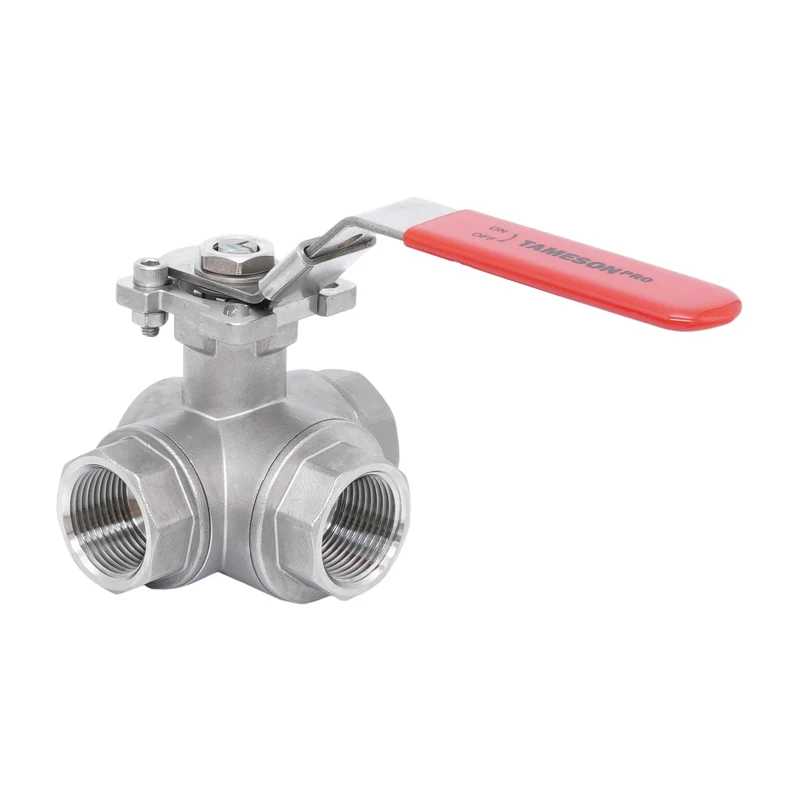 Rp 3/8'' Vanne à bille 3 voies passage en T en acier inoxydable 69 bar RTFE ISO-Top F04 - TamesonPRO 1125-038-T