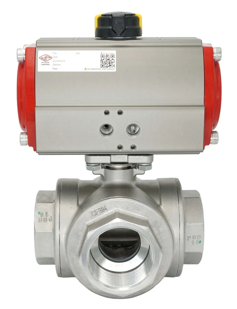 Vanne À Bille Pneumatique 3 Voies G1 1/4'' Perçage En L Laiton Fermeture Par Ressort