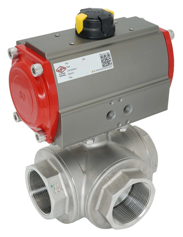 Vanne À Bille Pneumatique 3 Voies G1/2'' Perçage En L Laiton Fermeture Par Ressort