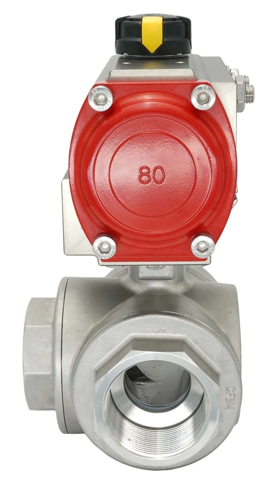 Vanne À Bille Pneumatique 3 Voies G2'' Perçage En L Laiton Double Effet