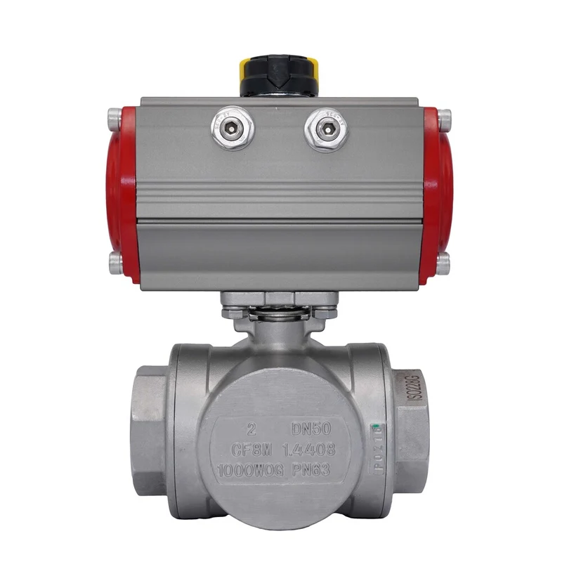 Vanne À Bille Pneumatique 3 Voies G1 1/2'' Perçage En L Acier Inoxydable Ouverture Par Ressort