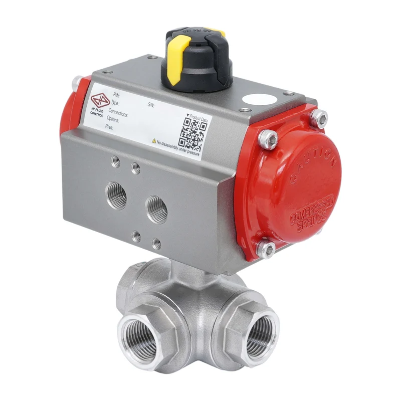 Vanne À Bille Pneumatique 3 Voies G1/4'' Perçage En T Acier Inoxydable Fermeture Par Ressort