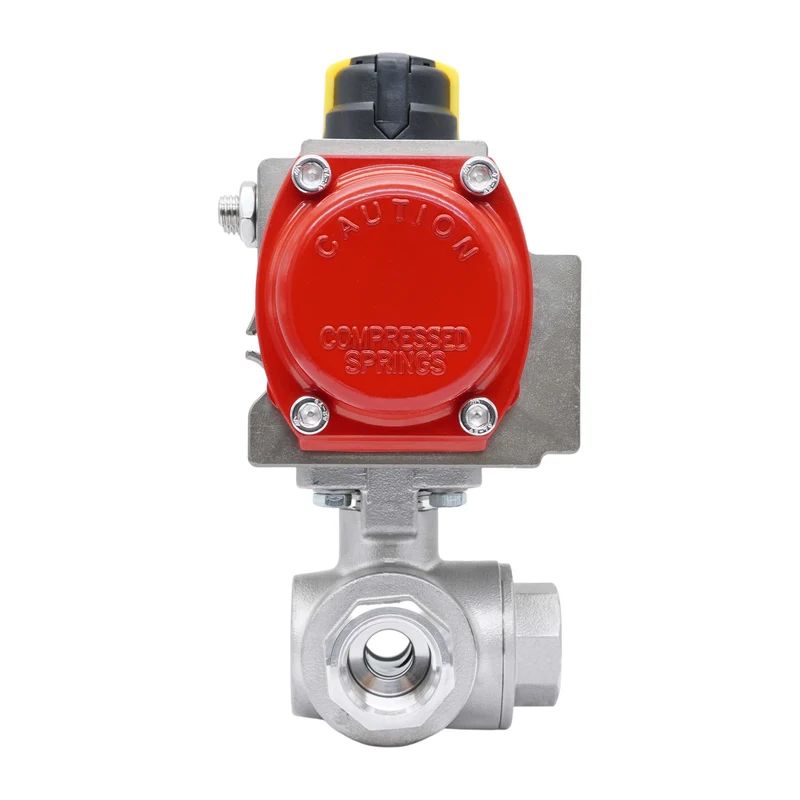 Vanne À Bille Pneumatique 3 Voies G1/4'' Perçage En T Acier Inoxydable Fermeture Par Ressort