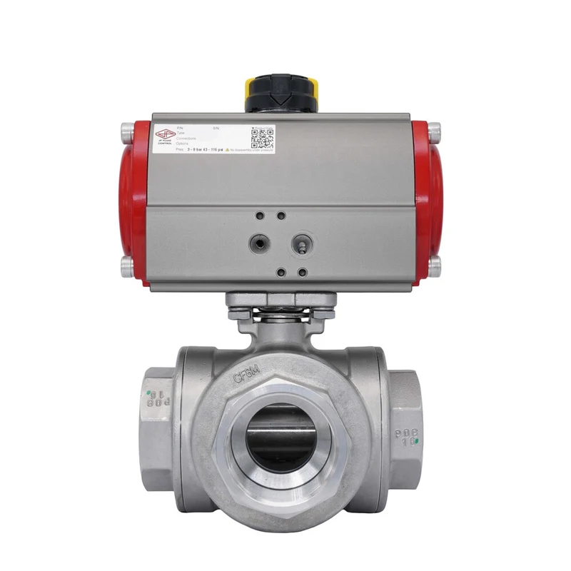 Vanne À Bille Pneumatique 3 Voies G1 1/2'' Perçage En T Acier Inoxydable Double Effet