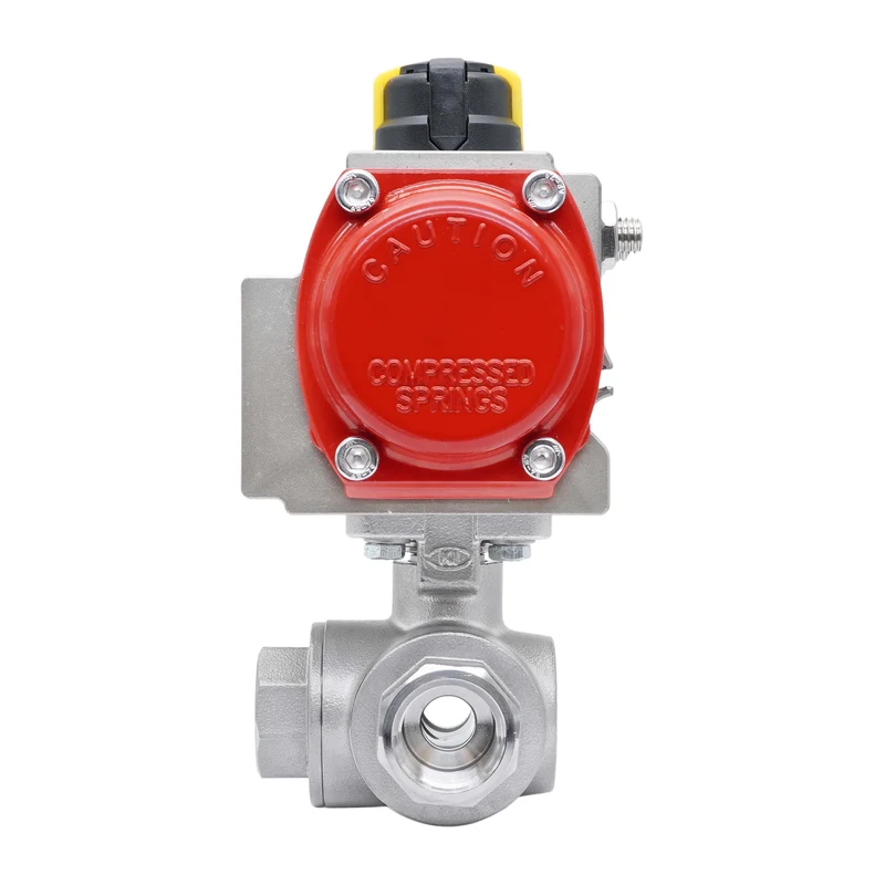 Vanne À Bille Pneumatique 3 Voies G3/4'' Perçage En T Acier Inoxydable Ouverture Par Ressort