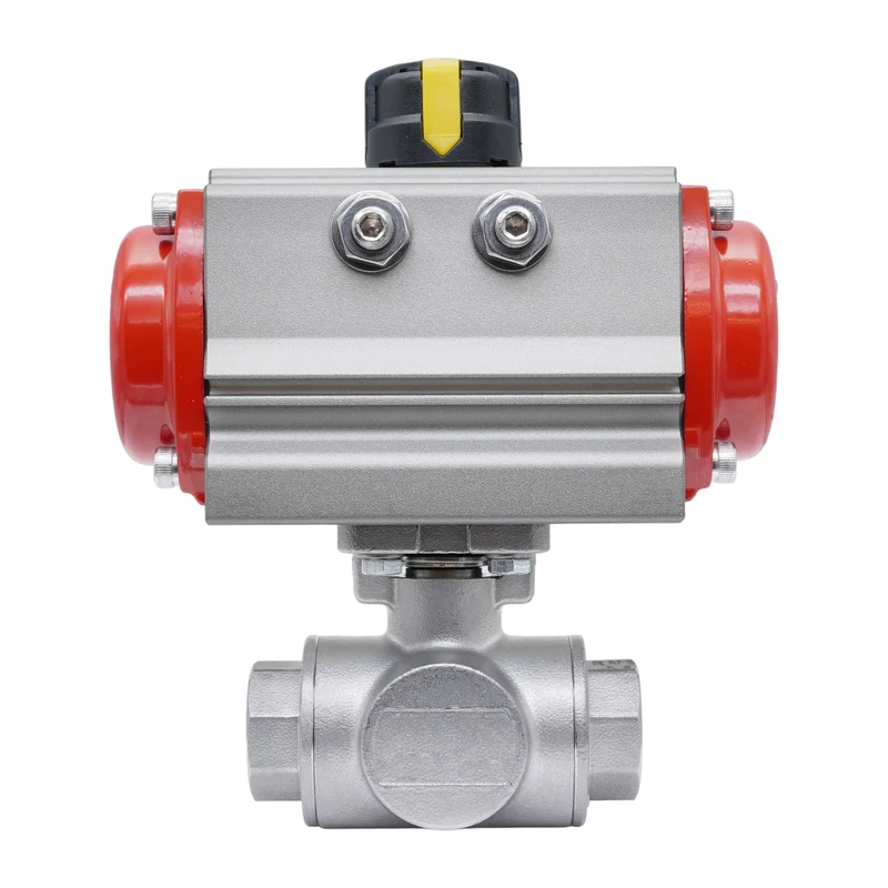 Vanne À Bille Pneumatique 3 Voies G3/4'' Perçage En T Acier Inoxydable Fermeture Par Ressort