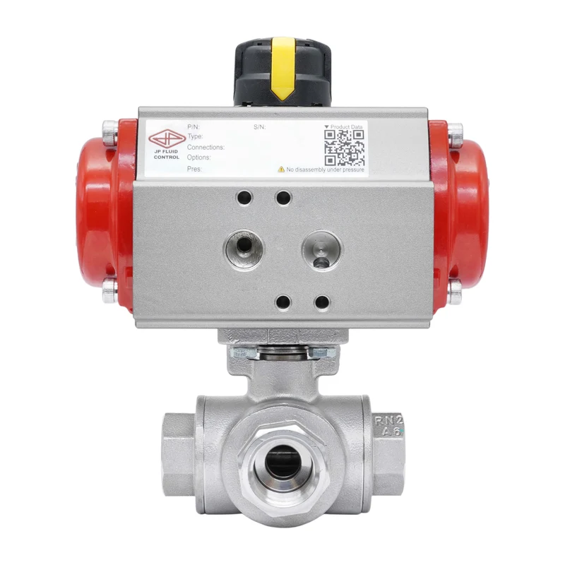 Vanne À Bille Pneumatique 3 Voies G1/2'' Perçage En T Acier Inoxydable Ouverture Par Ressort