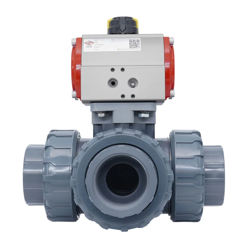Vanne À Bille Pneumatique 3 Voies G2'' Perçage En L PVC Ouverture Par Ressort