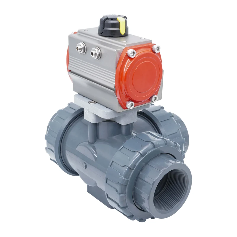 Vanne À Bille Pneumatique 63 mm Perçage En T PVC Ouverture Par Ressort