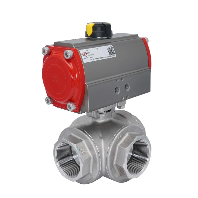 Vanne À Bille Pneumatique 3 Voies G2'' Perçage En L Acier Inoxydable Double Effet