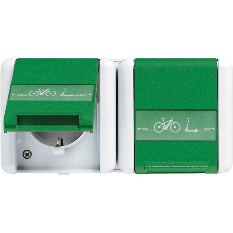 Jung Wg800 Prise De Charge Double Pour E-Bike Verte Ip44 (Prise européenne) - 8220Gnnaweb