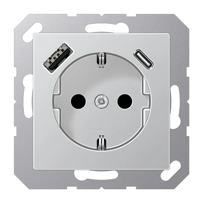 JUNG A500 Prise Murale Double USB Avec Protection Enfant (Prise européenne) - A1520-15CAAL