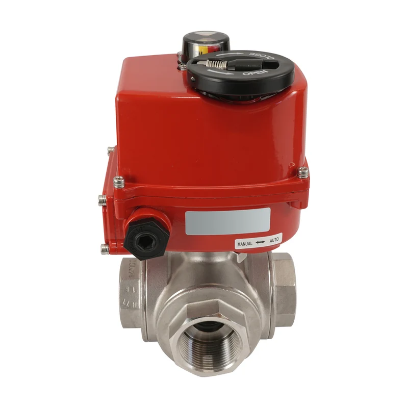 G3/8 pouce 3 voies en acier inoxydable Vanne à bille électrique modulante (orifice L) 24 V AC/DC