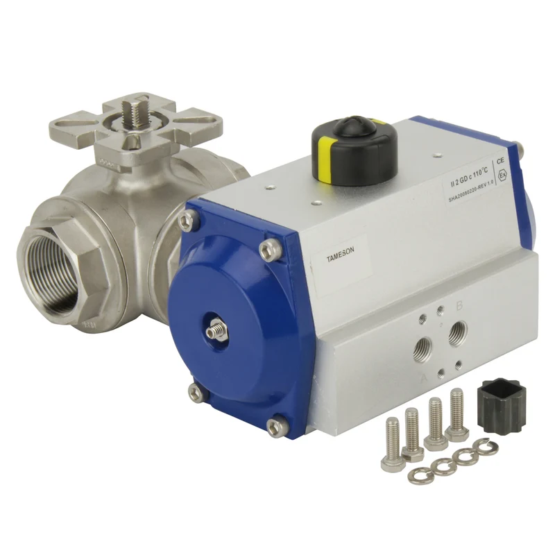G2-1/2'' Vanne À Bille Pneumatique À 3 Voies En Acier Inoxydable À Port T Ouverture Par Ressort - BL3SA