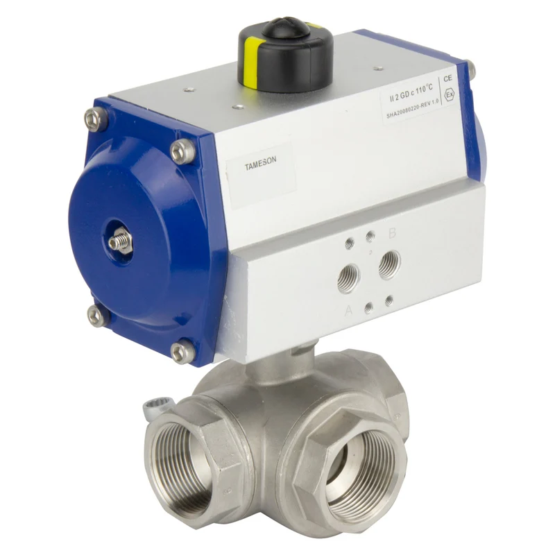 G3'' Vanne À Bille Pneumatique En Acier Inoxydable À 3 Voies T-port Fermée Par Ressort - BL3SA