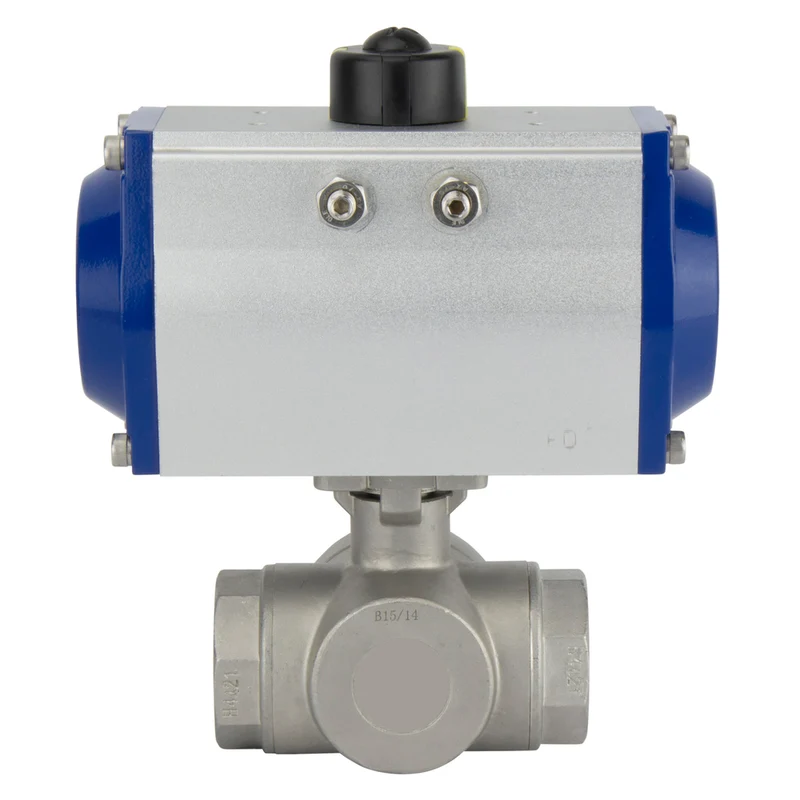 G3'' Vanne À Bille Pneumatique En Acier Inoxydable À 3 Voies T-port Fermée Par Ressort - BL3SA