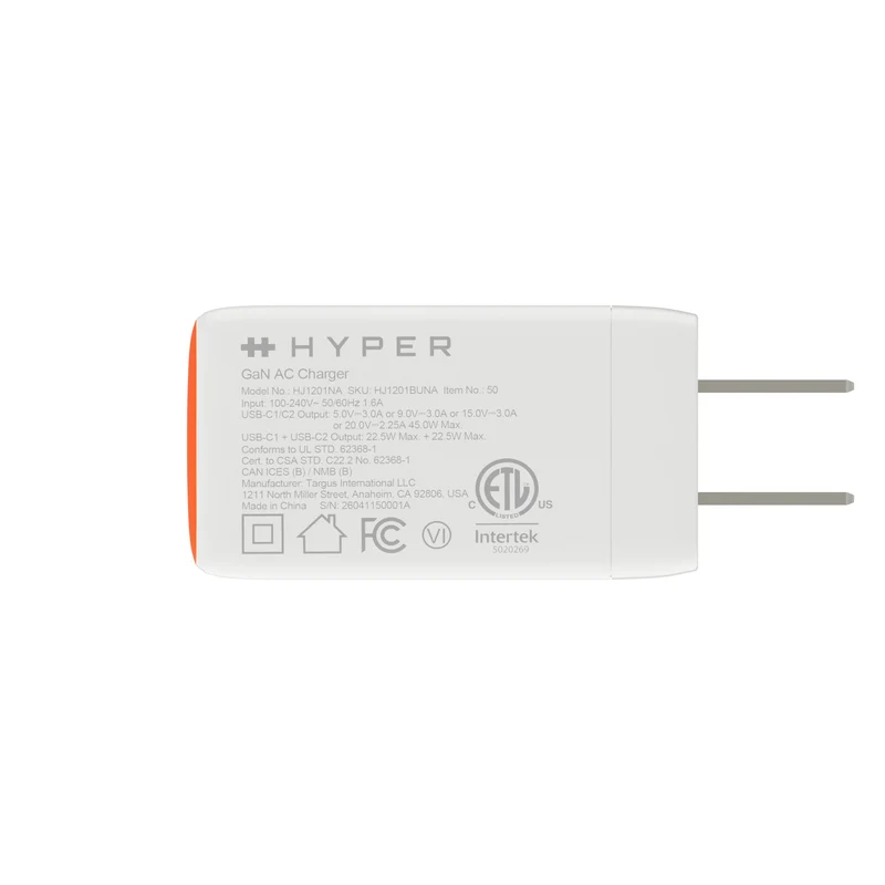 Chargeur mural HyperJuice Flex 45 W GaN - Orange