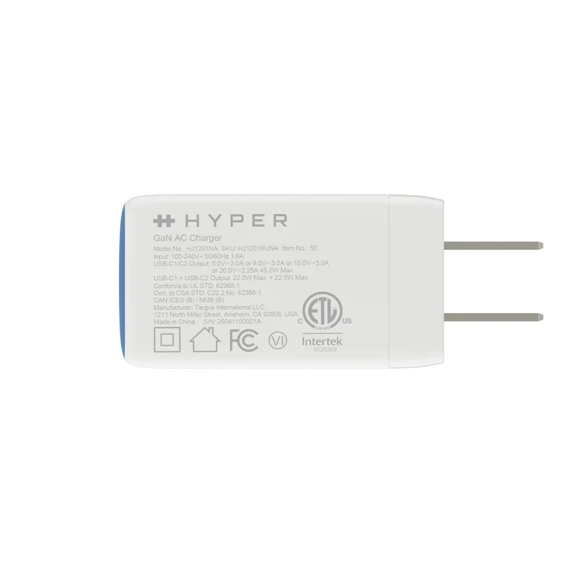 Chargeur mural HyperJuice Flex 45 W à technologie GaN - Bleu
