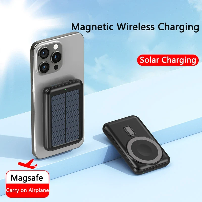 10000mAh Magnetic Wireless Charger Power Bank for iPhone 16 15 14 13 12 Mini Solar Powerbank Portable External Battery Charger