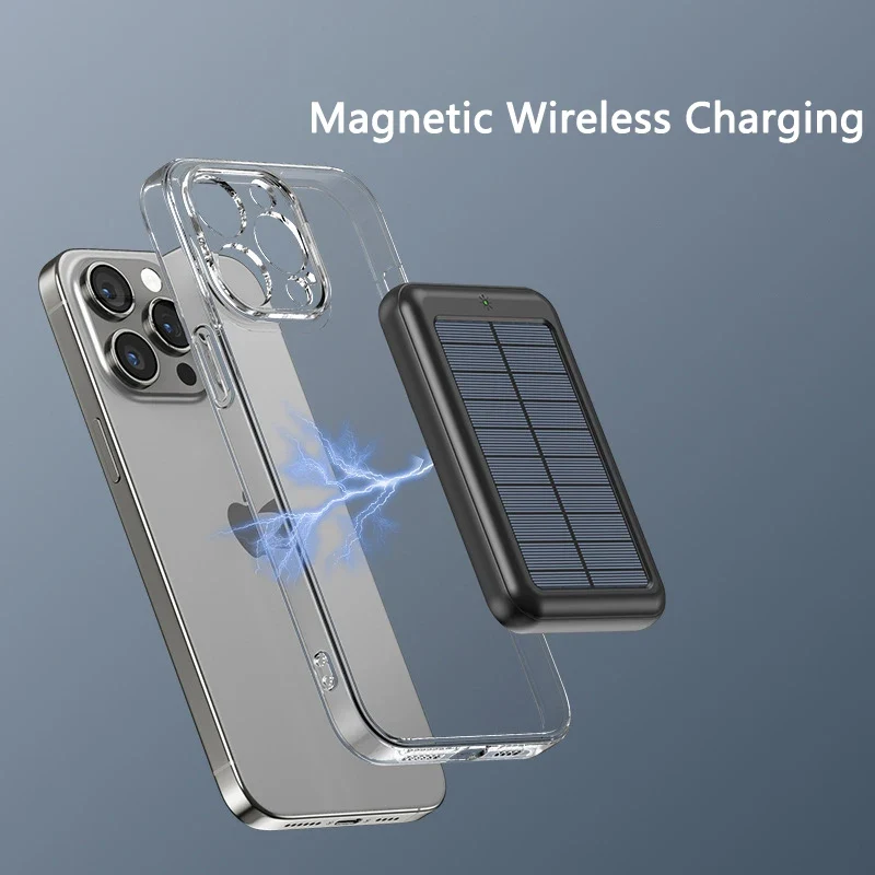 10000mAh Magnetic Wireless Charger Power Bank for iPhone 16 15 14 13 12 Mini Solar Powerbank Portable External Battery Charger