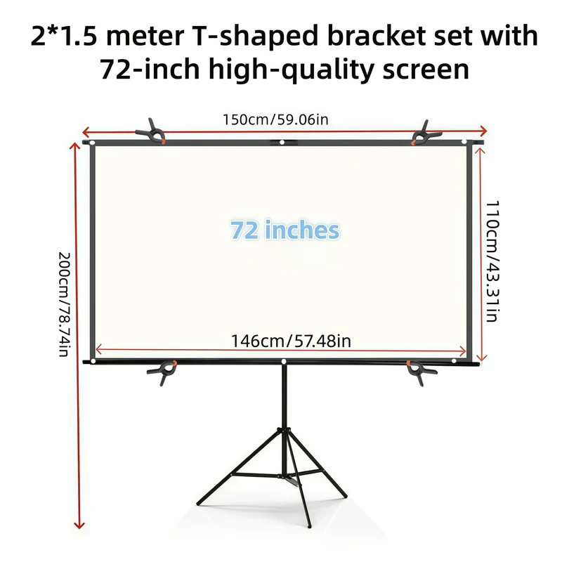 72 Inch Projector Screen with Stand, 2x1.5m Portable T-Shaped Projection Screen for Outdoor Indoor Home Theater, Movie, Party