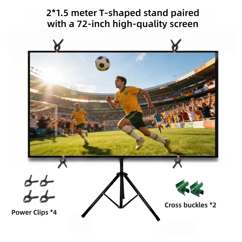 72 Inch Projector Screen with Stand, 2x1.5m Portable T-Shaped Projection Screen for Outdoor Indoor Home Theater, Movie, Party
