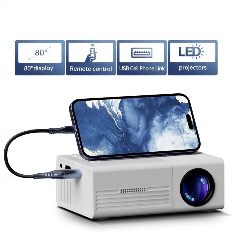 2026 Mini Home Theater Projector, Portable Video Projector,Supports Mobile Phone Projection, Suitable for TV Stick/USB/Laptop