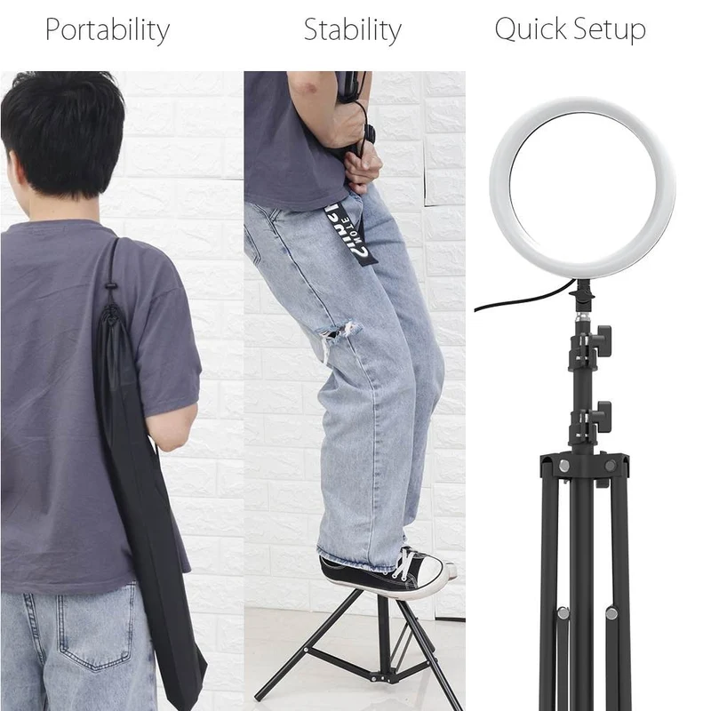 10inch Dimmable LED Ring Lamp Light with Tripod USB