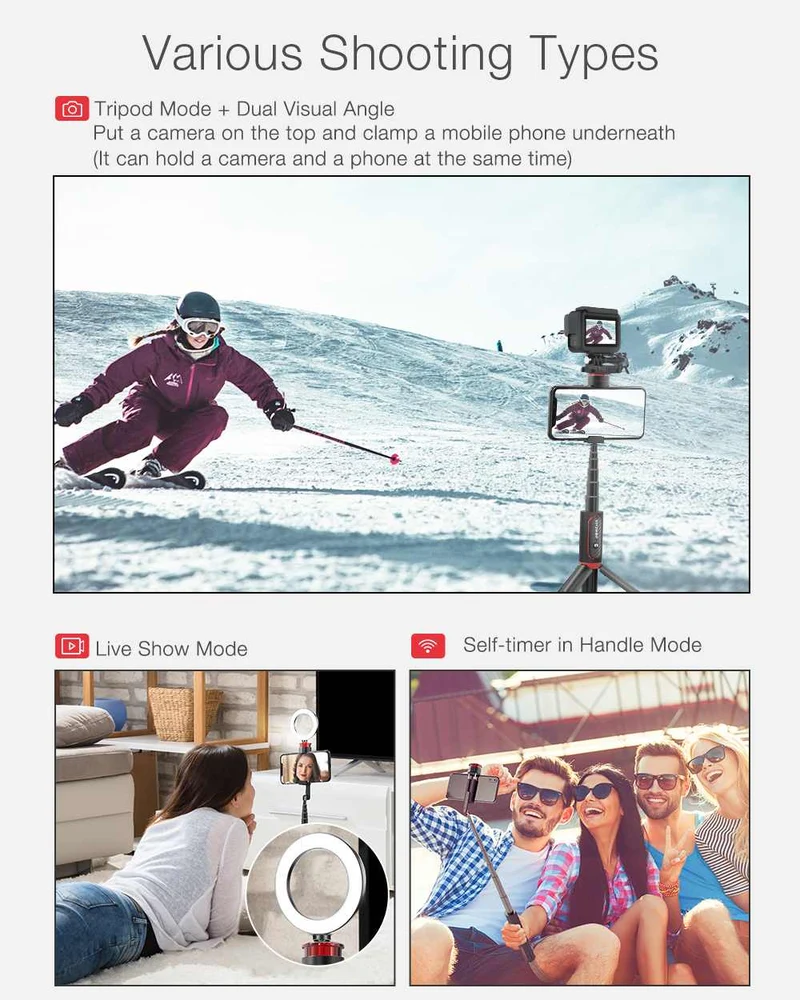 All In One Wireless Bluetooth Selfie Stick Foldable