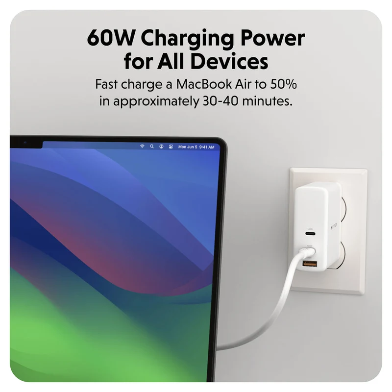 HyperJuice 60W Silicone USB-C to USB-C Cable (1.5M/5Ft) - Blanc