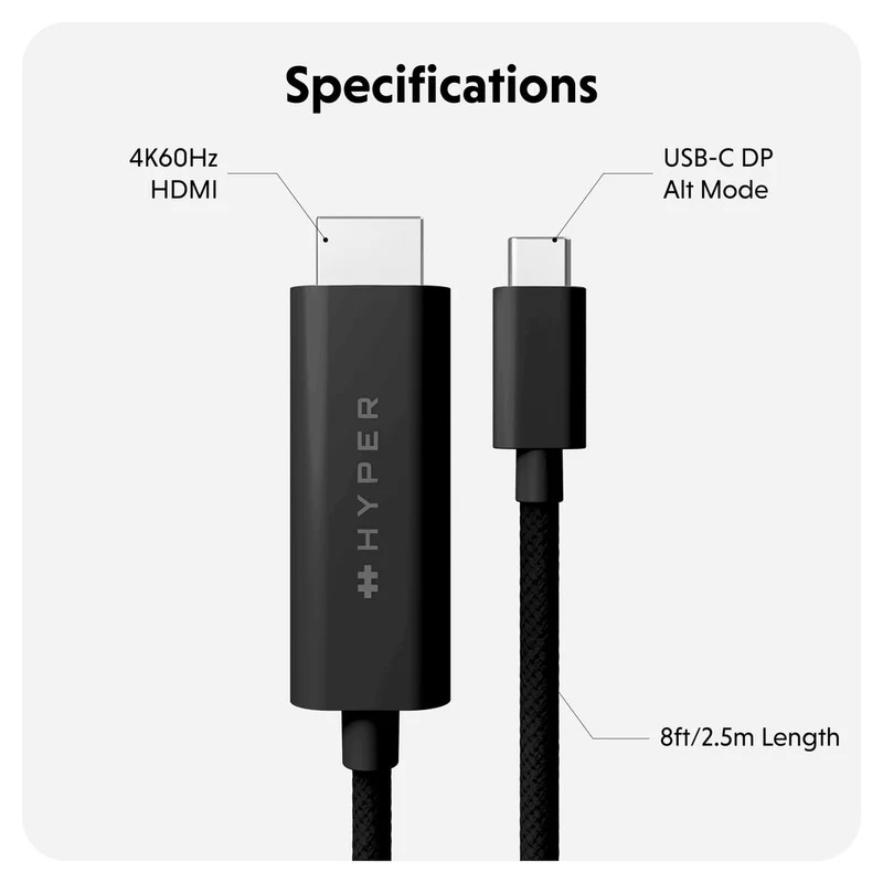 Câble HyperDrive USB-C vers HDMI 4K 60 Hz - Noir*