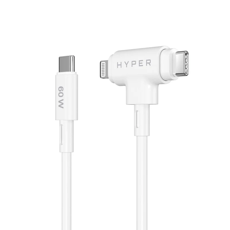 HyperJuice® Câble de charge hybride USB-C® et Lightning (1,5 m) - Blanc
