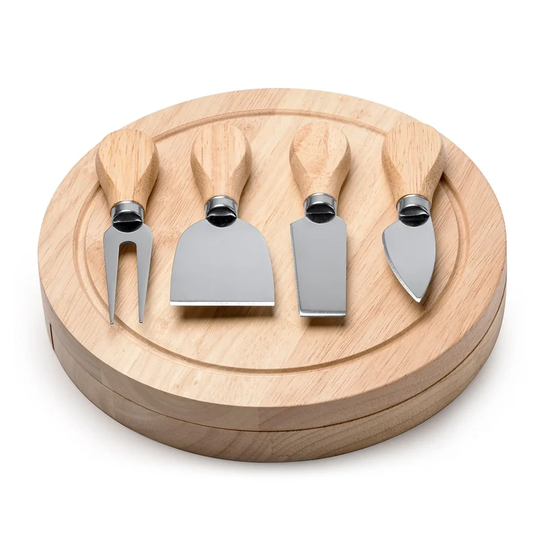 Set à Fromage en Bambou - Coffret avec 4 Ustensiles Inox
