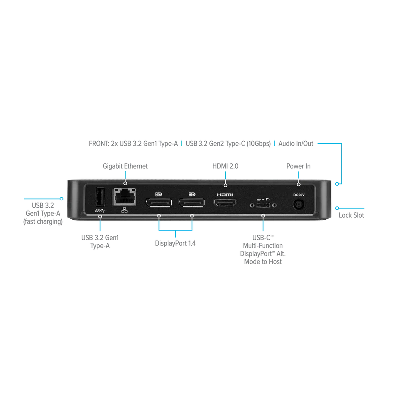 Station d'accueil USB-C multifonction DisplayPort Alt. Mode Triple Video avec alimentation 85 W*