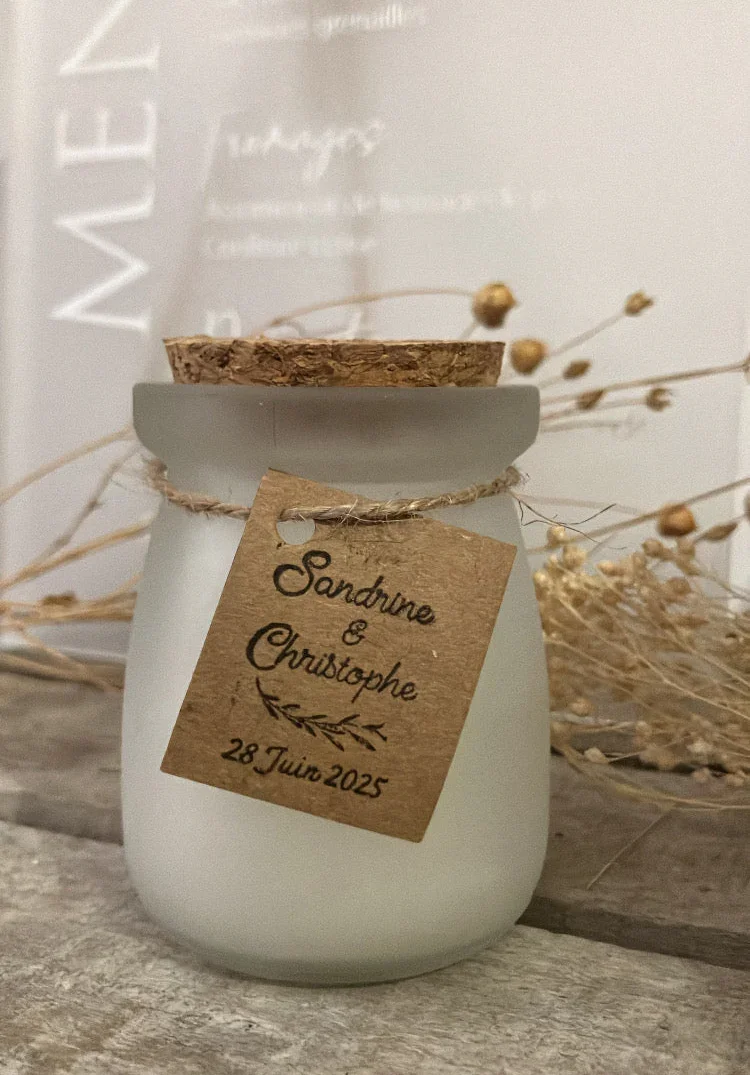 Bougie en Verre Couvercle en Liège - Parfum Vanille étiquette Kraft
