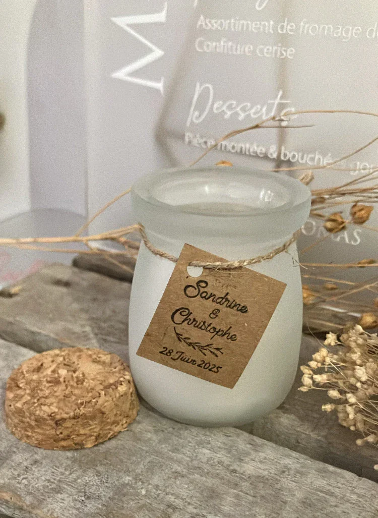 Bougie en Verre Couvercle en Liège - Parfum Vanille étiquette Kraft